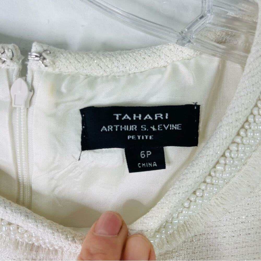 Tahari white pearl fringe cut out wedding evening office midi dress 6P - Picture 8 of 10